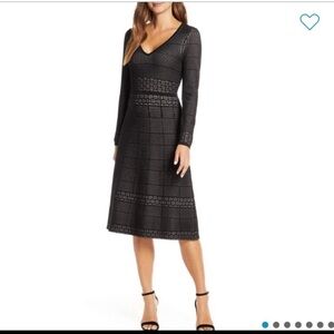 Gal Meets Glam Black Heidi Sweater Knit Long Sleeve Midi Dress Medium